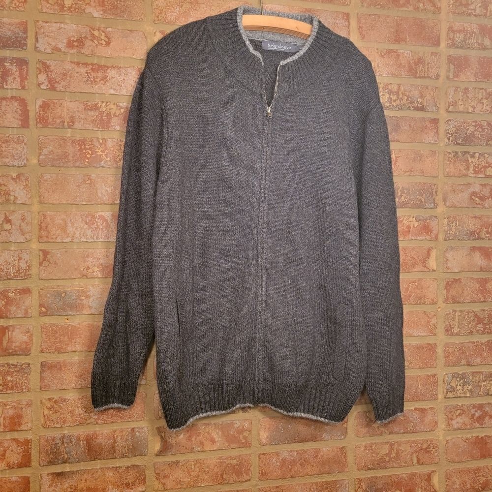 Irelandseye full zip gray wool sweater size large